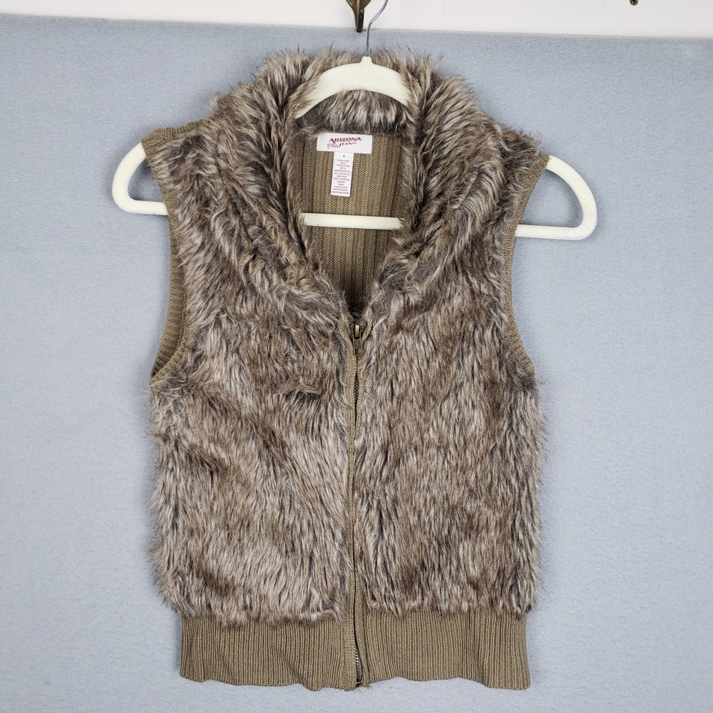 Y2K Arizona‎ Women's Size S Faux Fur Vest Tan Brown Mob Boss Wife Italian Glam